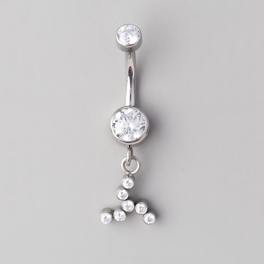 Bezel Set Fans CZ Dangle Belly Bar - Titanium - Camden Body Jewellery