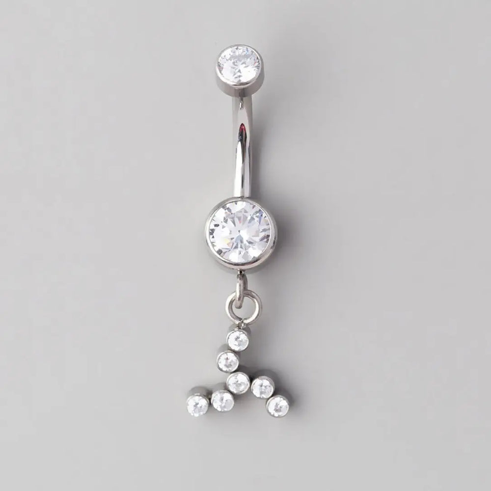 Bezel Set Fans CZ Dangle Belly Bar - Titanium