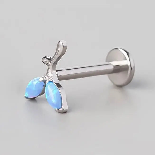 Opal Stone Tree Labret in Blue Opal - Titanium - Camden Body Jewellery