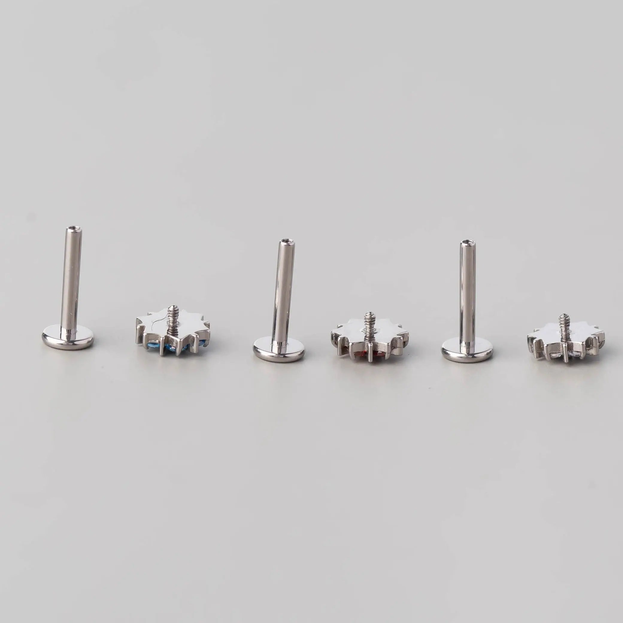 CZ Paved Flower Labret in Amethyst - Titanium - Camden Body Jewellery