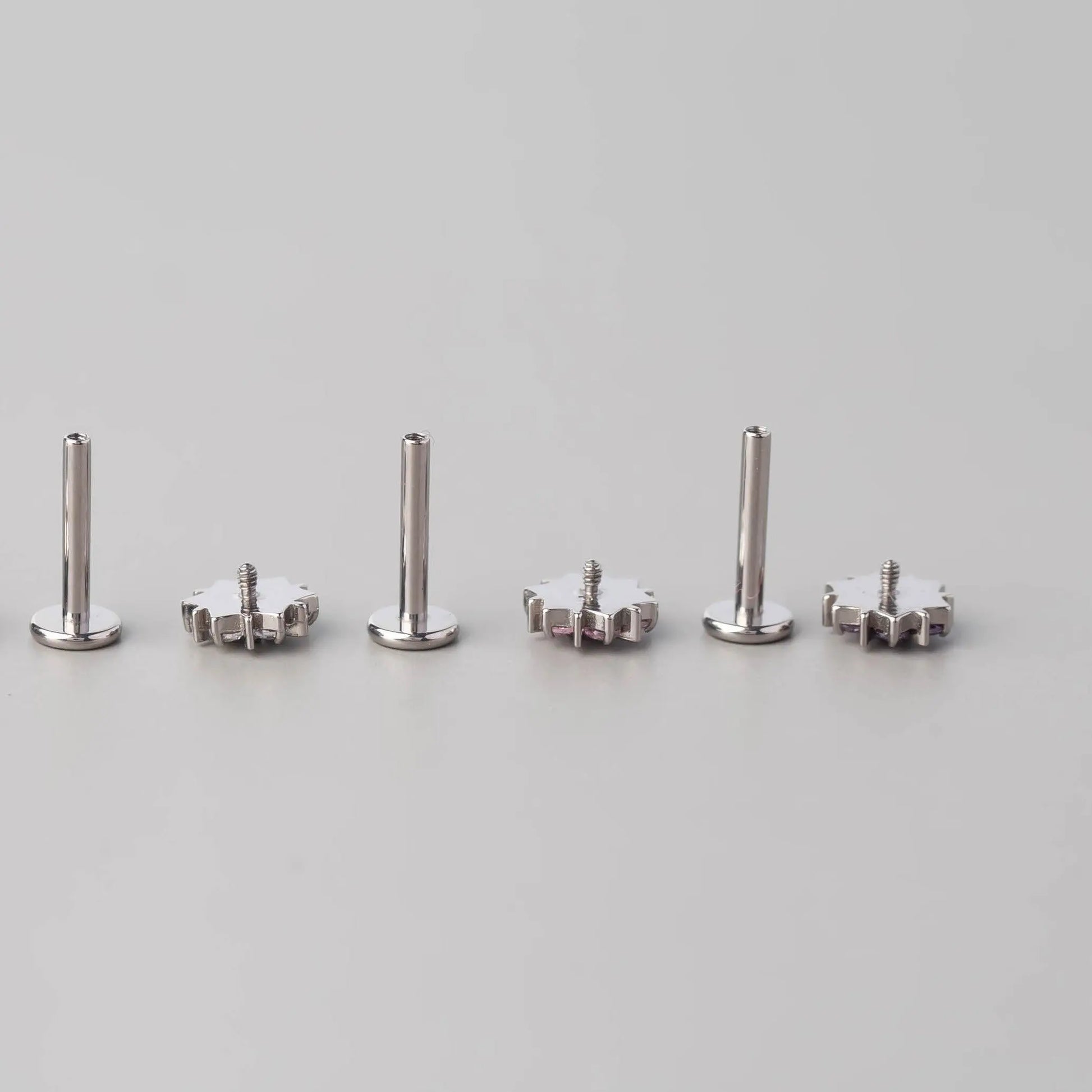 CZ Paved Flower Labret in Aqua - Titanium - Camden Body Jewellery