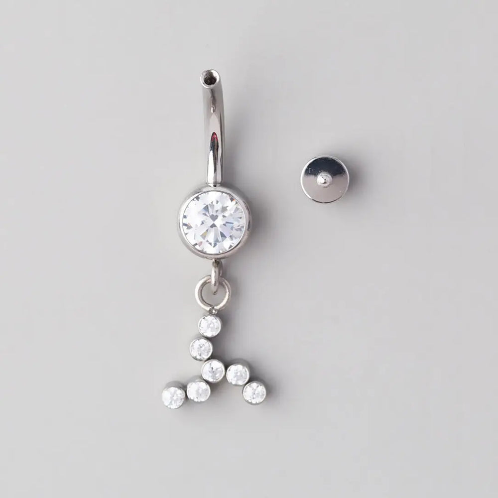 Bezel Set Fans CZ Dangle Belly Bar - Titanium