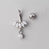 5 Marquise Bezel CZ Dangle Belly Bar in Silver - Titanium - Camden Body Jewellery