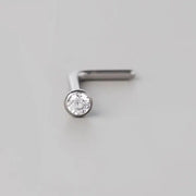 L-Shape Nose Stud Clear Gem - Titanium - Camden Body Jewellery
