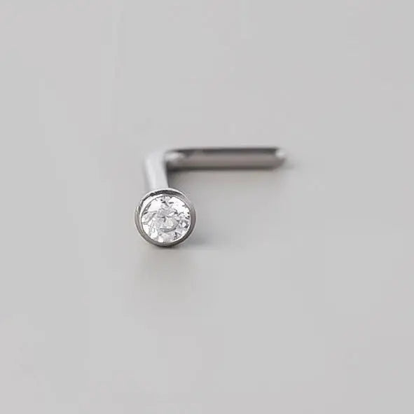 L-Shape Nose Stud Clear Gem - Titanium - Camden Body Jewellery