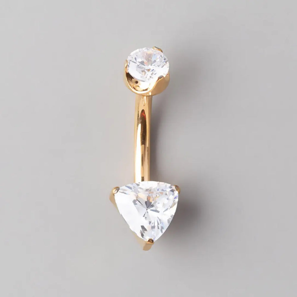 Prong Set Triangle Cut Clear Zircon Belly Bar in Gold - Titanium