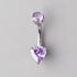 Prong Set Triangle Cut Amethyst Zircon Belly Bar in Silver - Titanium - Camden Body Jewellery