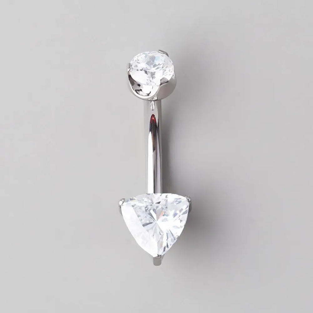 Prong Set Triangle Cut Clear Zircon Belly Bar in Silver - Titanium