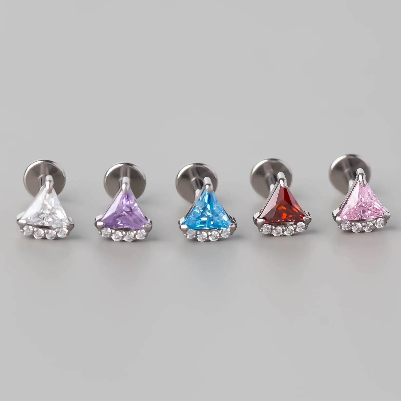 Quadruple CZ Triangle Set Labret in Clear - Titanium - Camden Body Jewellery