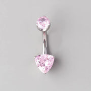 Prong Set Triangle Cut Pink Zircon Belly Bar in Silver - Titanium - Camden Body Jewellery