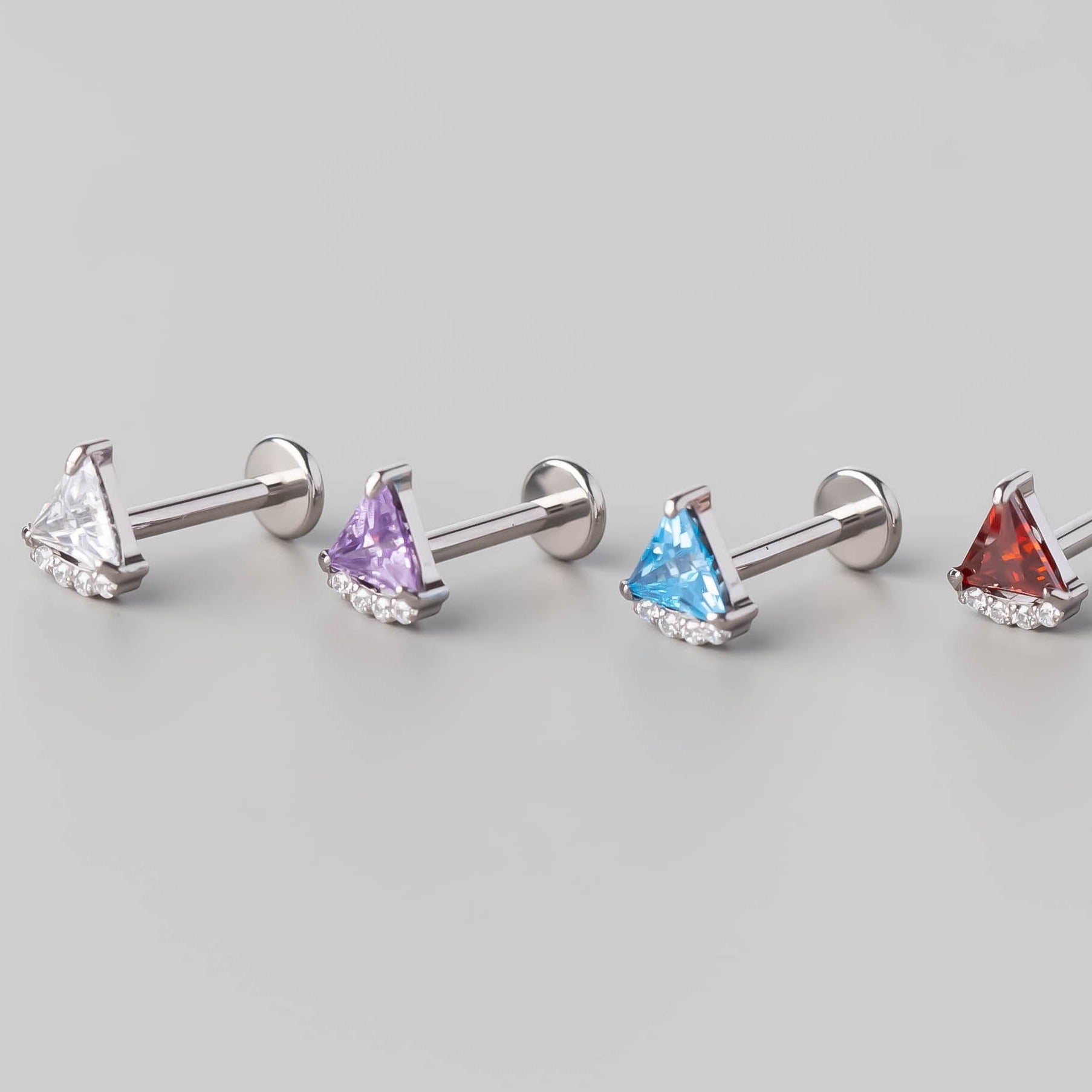 Quadruple CZ Triangle Set Labret in Clear - Titanium - Camden Body Jewellery