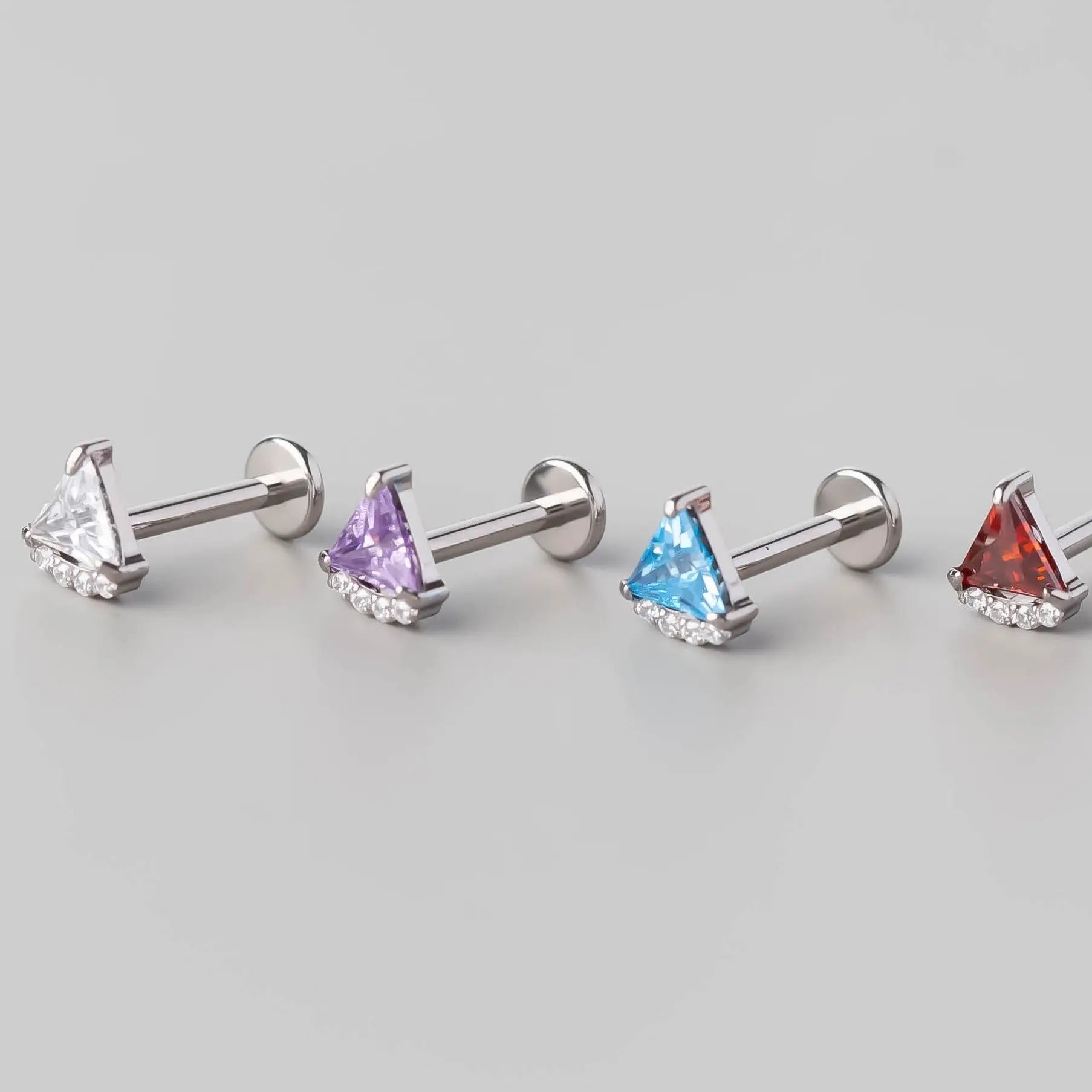Quadruple CZ Triangle Set Labret in Clear - Titanium - Camden Body Jewellery