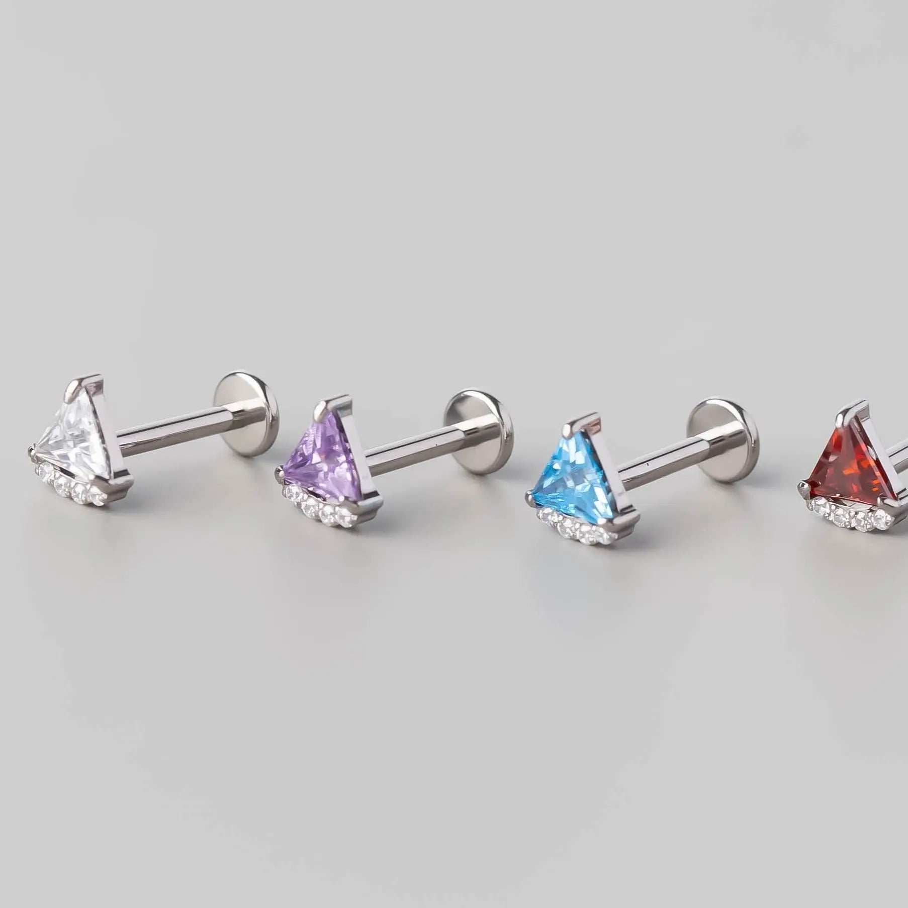 Quadruple CZ Triangle Set Labret in Aqua - Titanium - Camden Body Jewellery