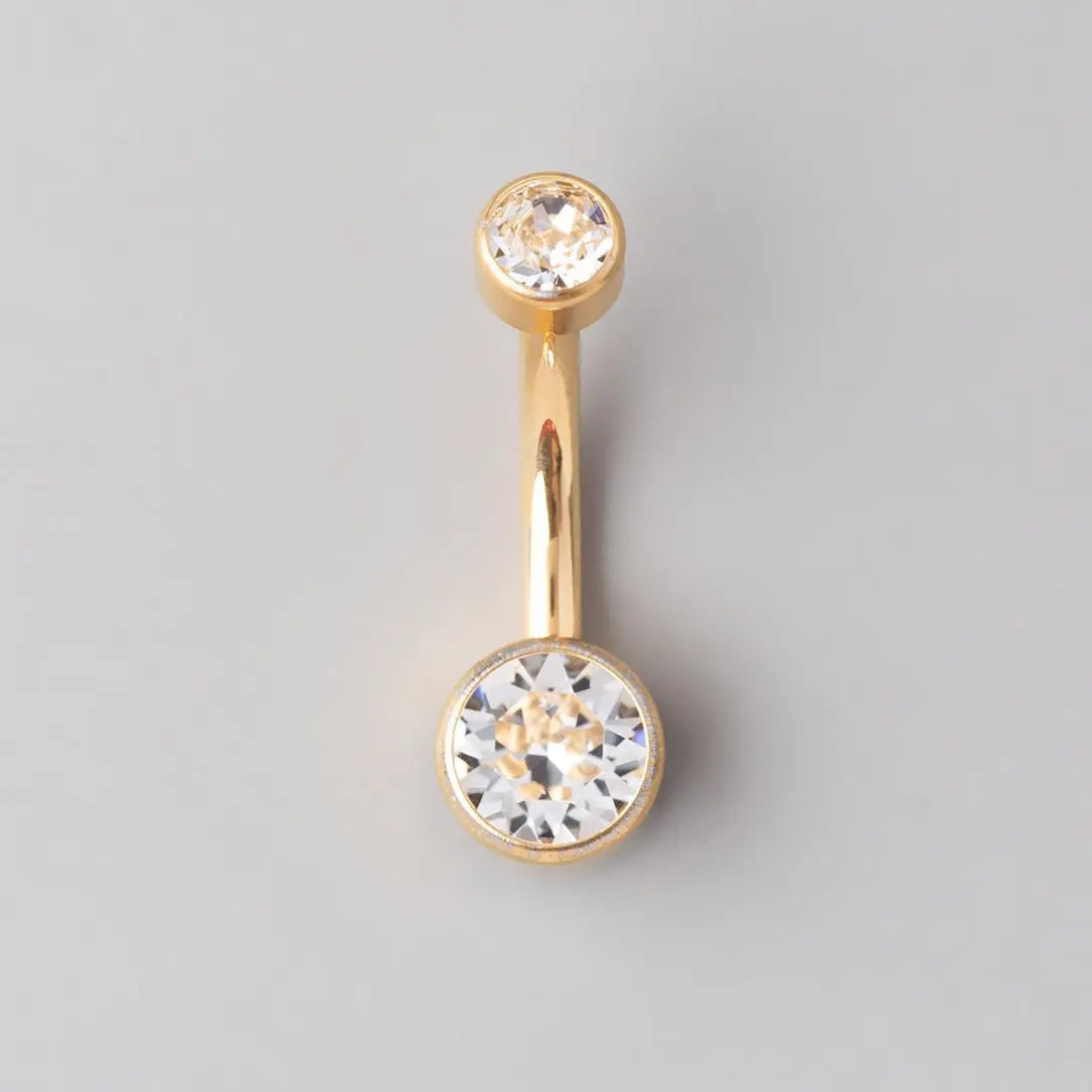 Double Bezel Set Crystal Belly Bar in Gold - Titanium - Camden Body Jewellery