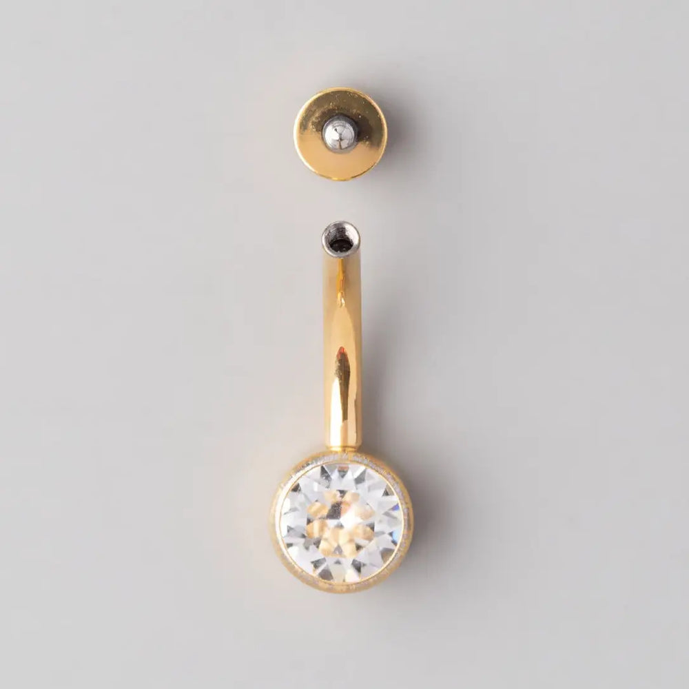 Double Bezel Set Crystal Belly Bar in Gold - Titanium
