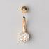 Double Bezel Set Crystal Belly Bar in Gold - Titanium - Camden Body Jewellery