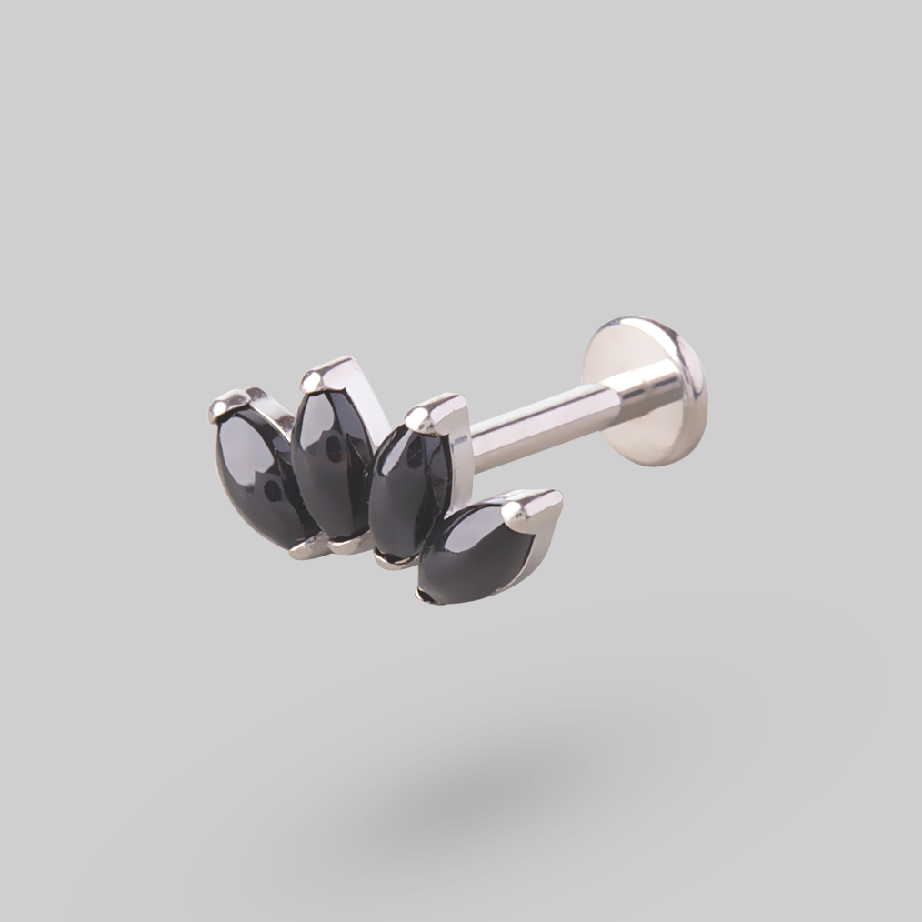 Quadruple Marquise Stone Labret in Black Onyx - Titanium - Camden Body Jewellery