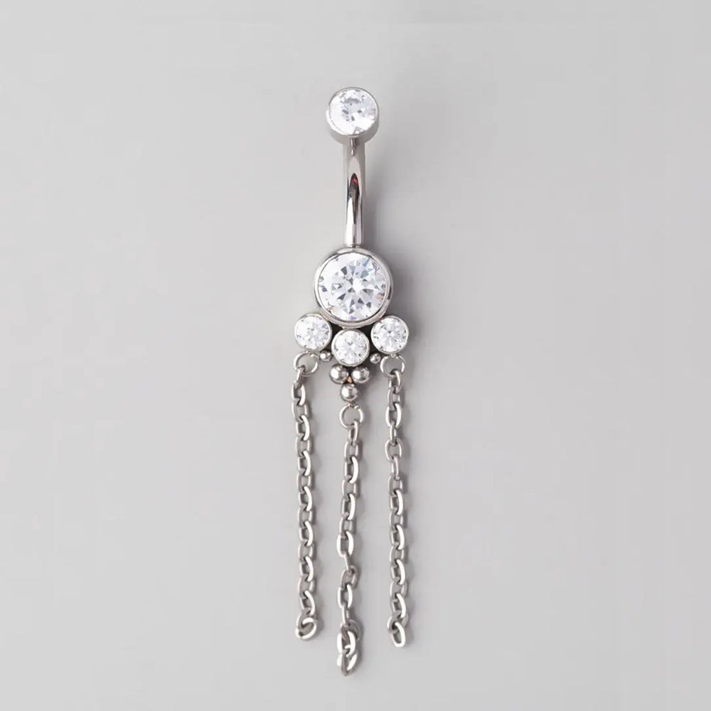Bee Set 3 Chain Dangle Belly Bar - Titanium