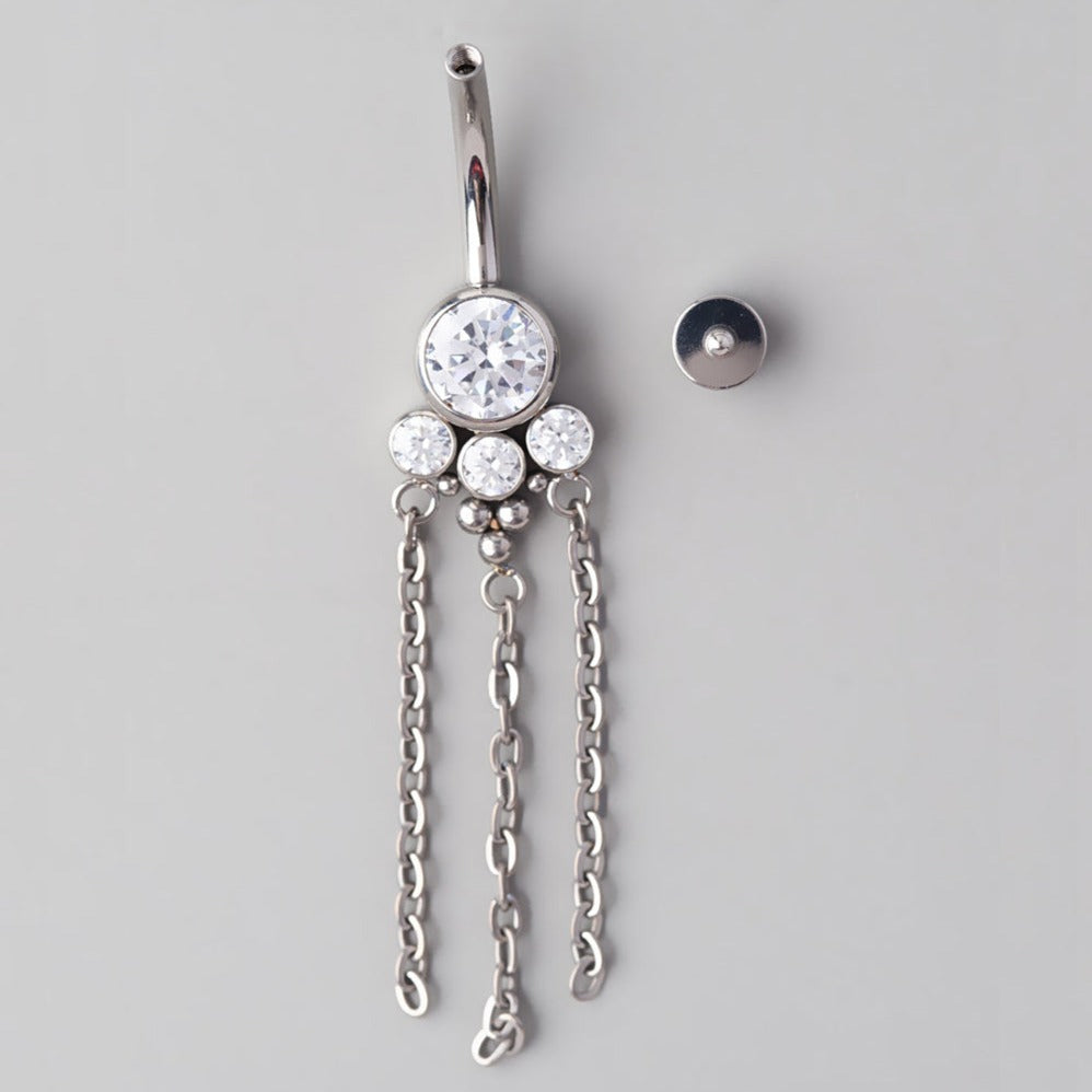 Bee Set 3 Chain Dangle Belly Bar - Titanium - Camden Body Jewellery