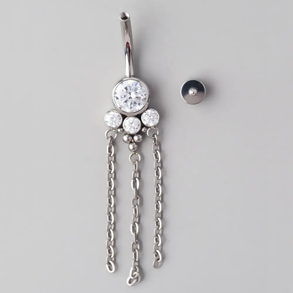 Bee Set 3 Chain Dangle Belly Bar - Titanium