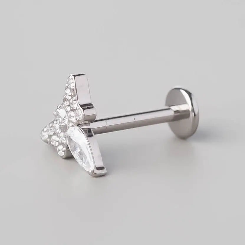 Moth Clear CZ Paved Labret - Titanium - Camden Body Jewellery