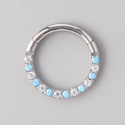 Hinged Segment Hoop Front Face CZ Pave Turquoise in Silver - Titanium - Camden Body Jewellery