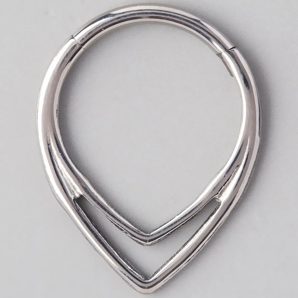 V Shape Double Line Segment Hoop in Silver - Titanium