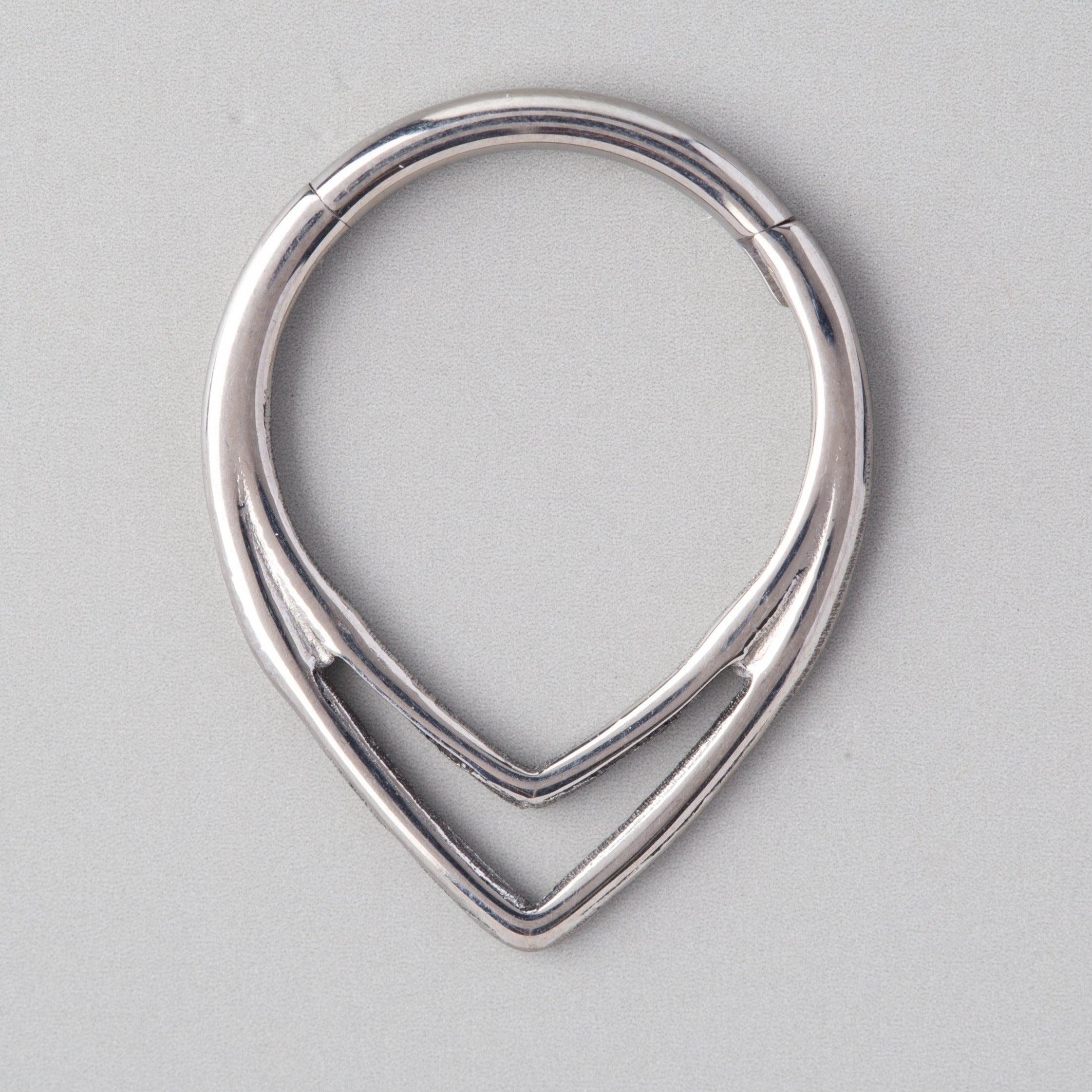 3 Lines Woven Web V Shape Segment Hoop in Silver - Titanium - Camden Body Jewellery