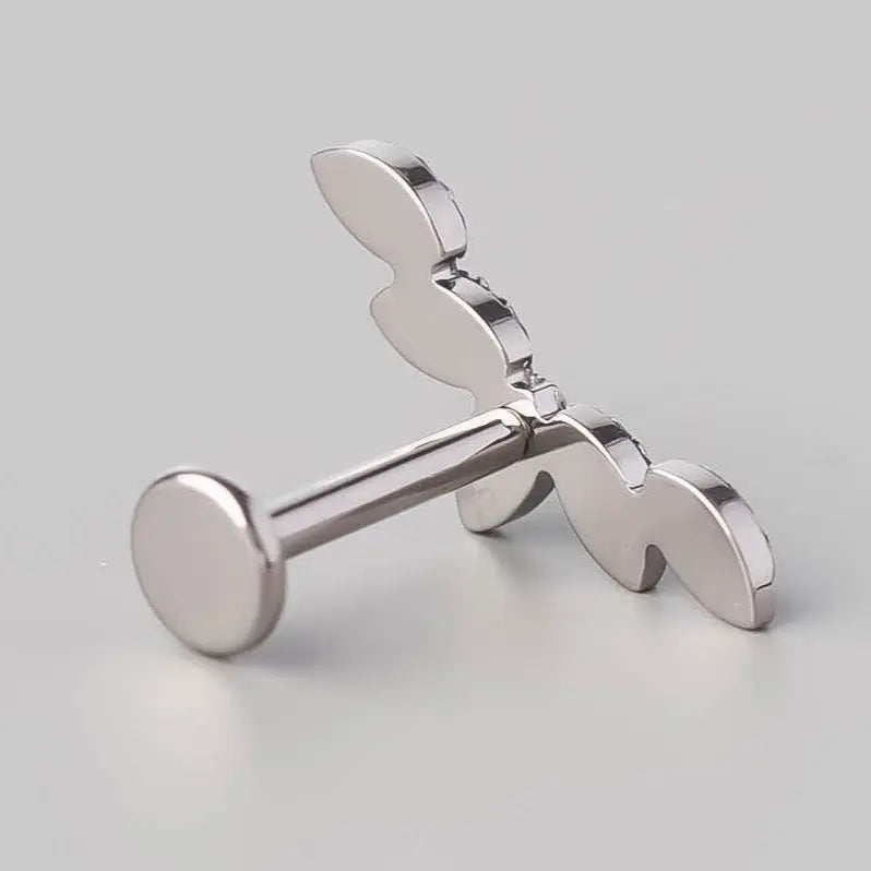 Bumped Cut 5 Leaves Flat Back Labret - Titanium
