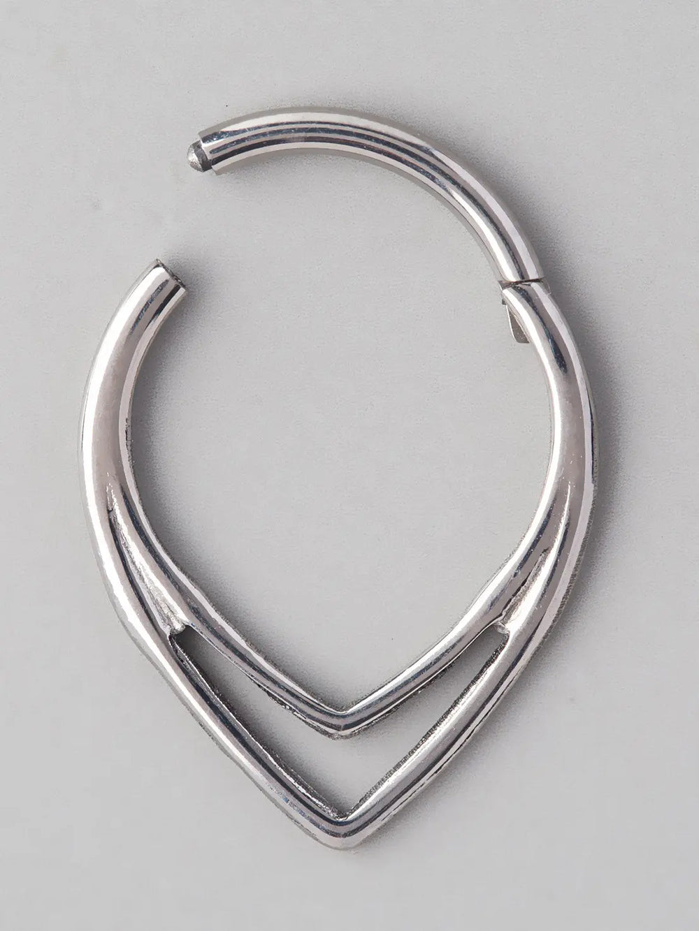 V Shape Double Line Segment Hoop in Silver - Titanium
