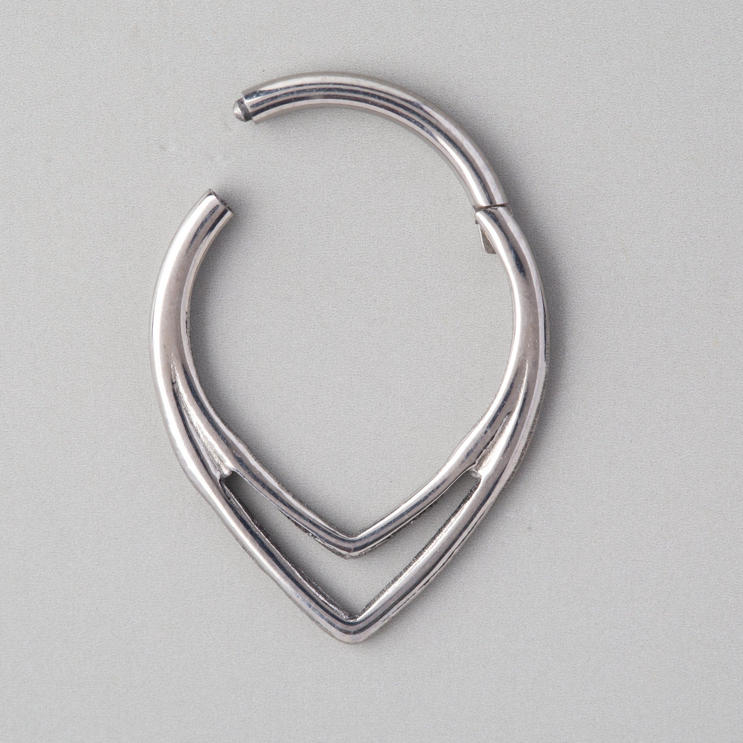 3 Lines Woven Web V Shape Segment Hoop in Silver - Titanium - Camden Body Jewellery