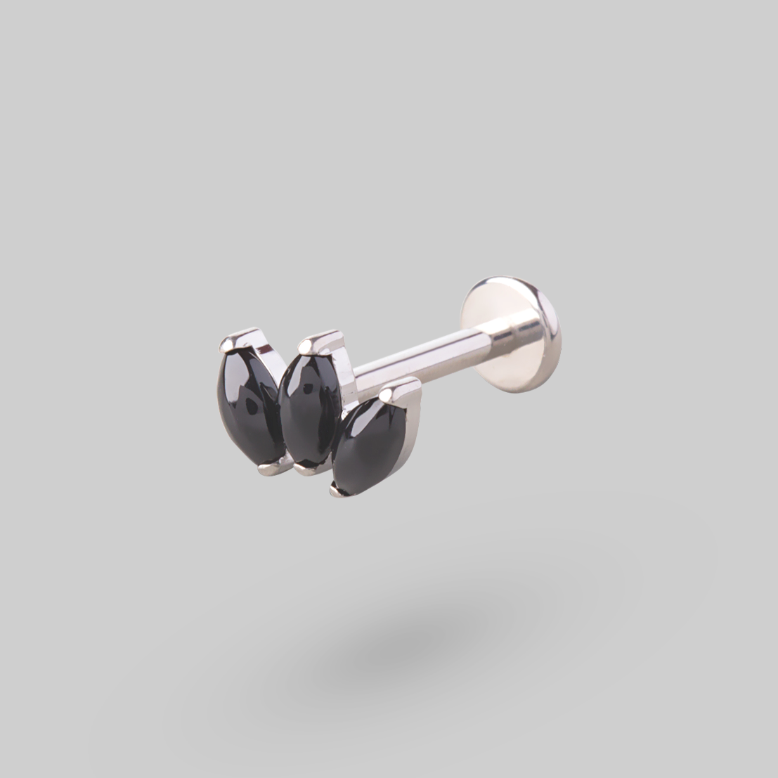 Triple Marquise Labret in Black Onyx - Titanium - Camden Body Jewellery