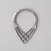 3 Lines Woven Web V Shape Segment Hoop in Silver - Titanium - Camden Body Jewellery