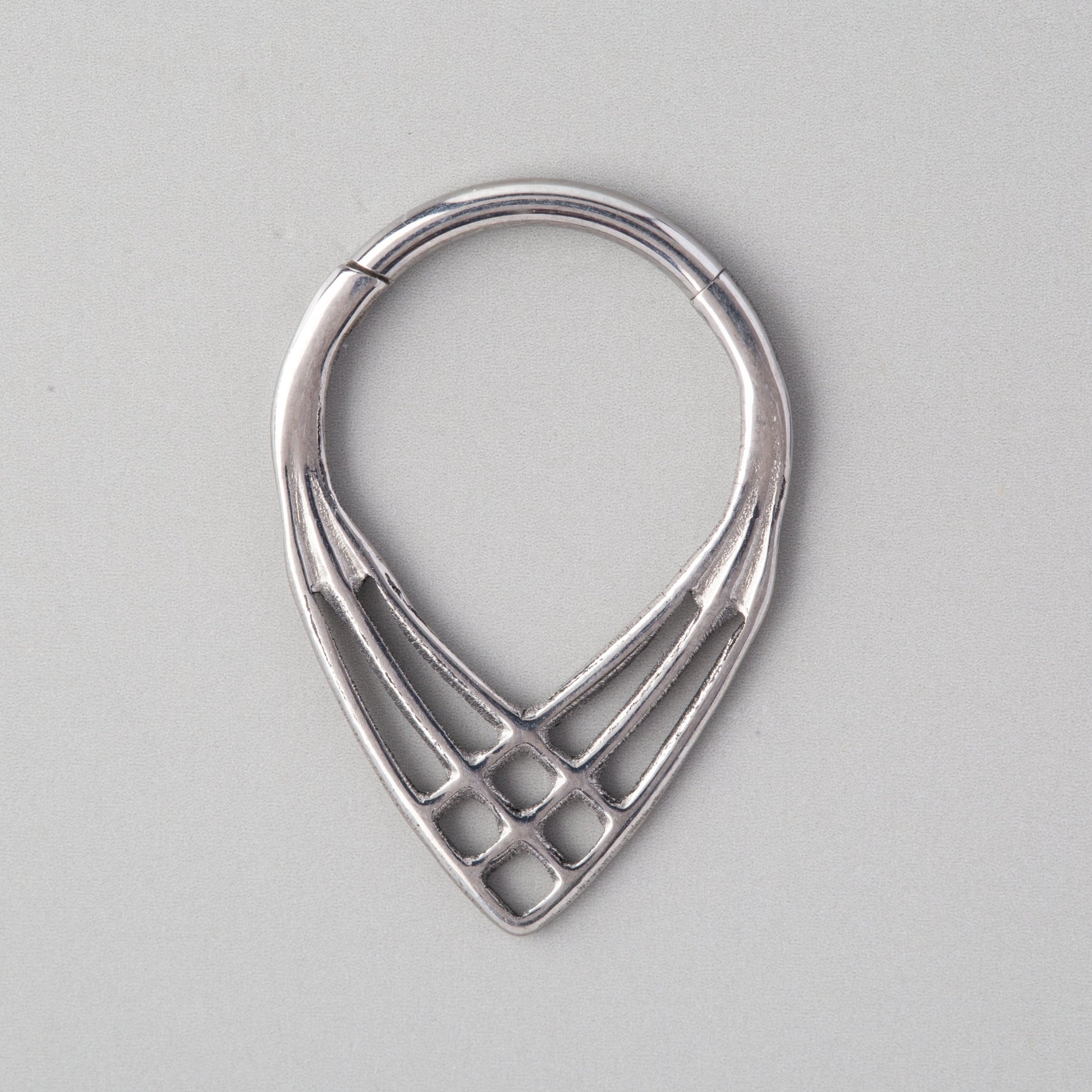 3 Lines Woven Web V Shape Segment Hoop in Silver - Titanium - Camden Body Jewellery