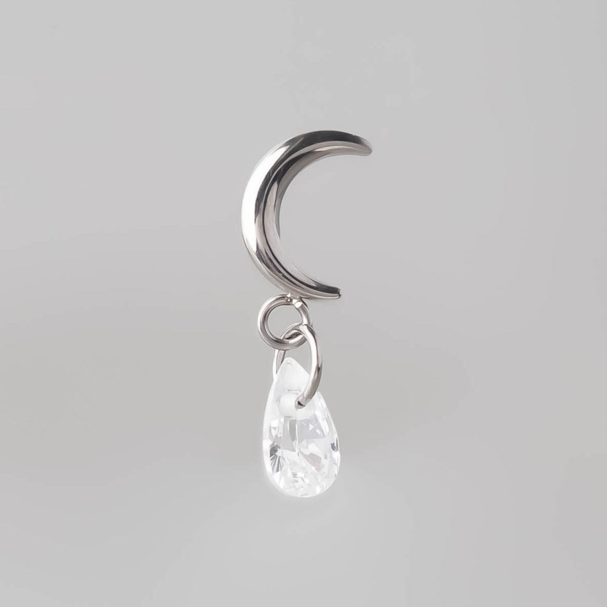 Crescent Pear CZ Dangle Labret - Titanium - Camden Body Jewellery