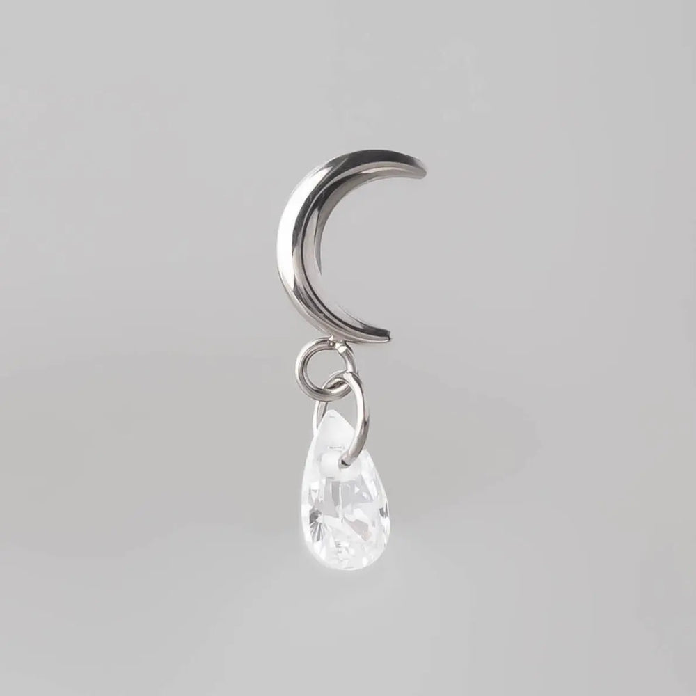 Crescent Pear CZ Dangle Labret - Titanium