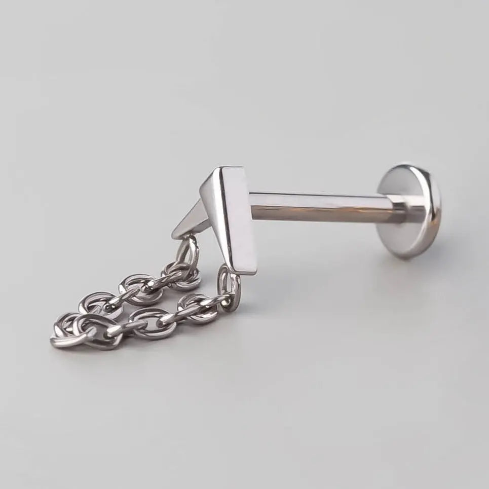 Arrow with Chain Dangle Labret in Silver - Titanium - Camden Body Jewellery