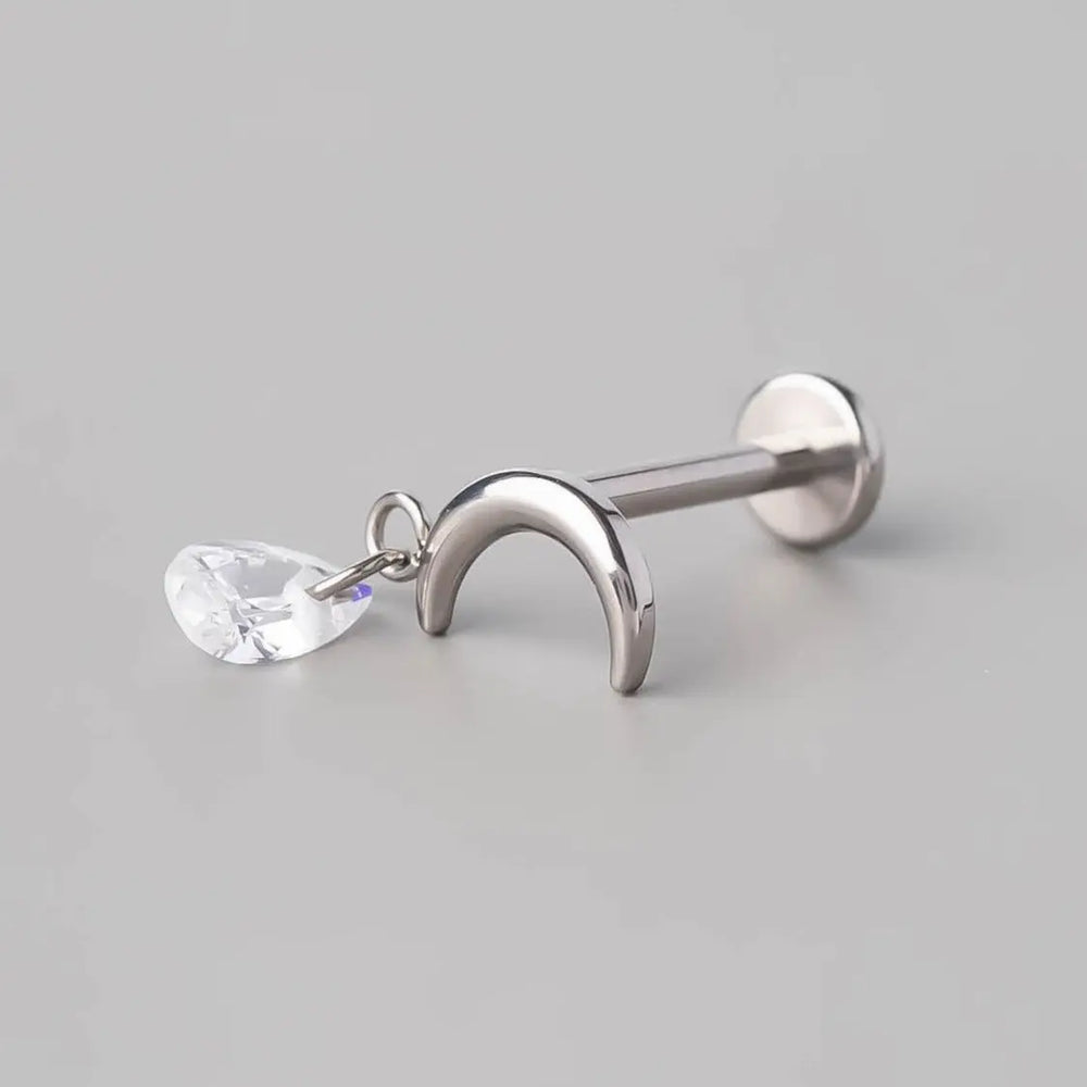Crescent Pear CZ Dangle Labret - Titanium