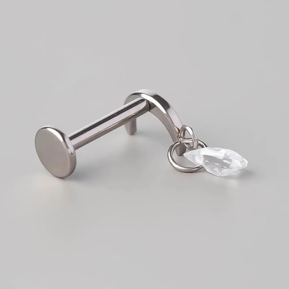 Crescent Pear CZ Dangle Labret - Titanium - Camden Body Jewellery