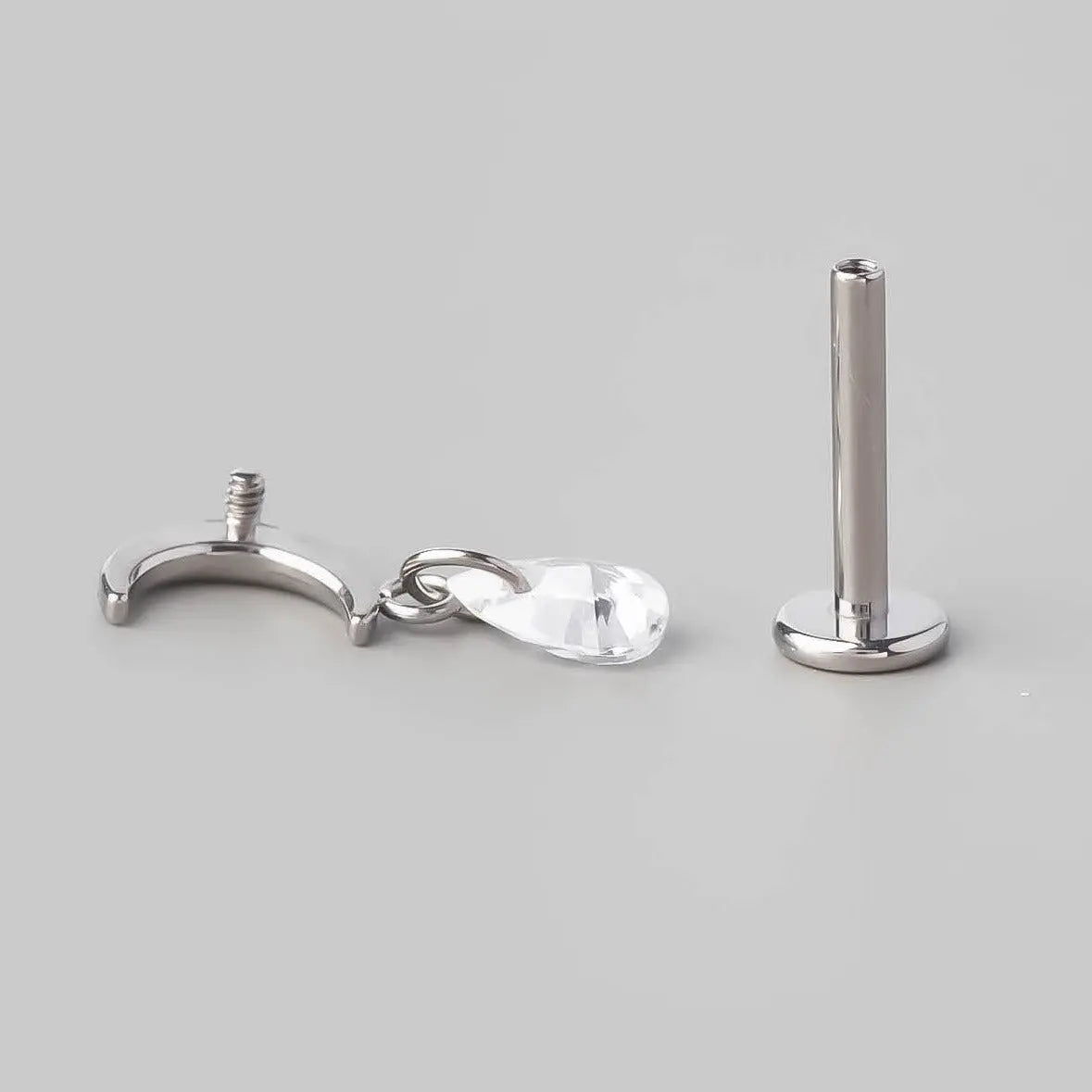 Crescent Pear CZ Dangle Labret - Titanium - Camden Body Jewellery