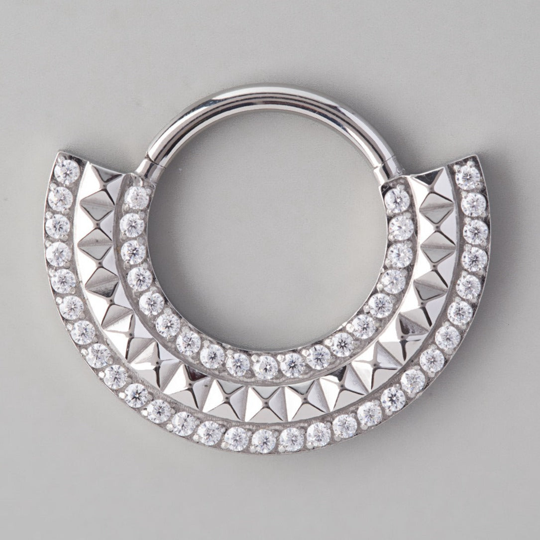 Hinged Segment Double Lined CZ 3D Diamonds Line in Silver - Titanium - Camden Body Jewellery