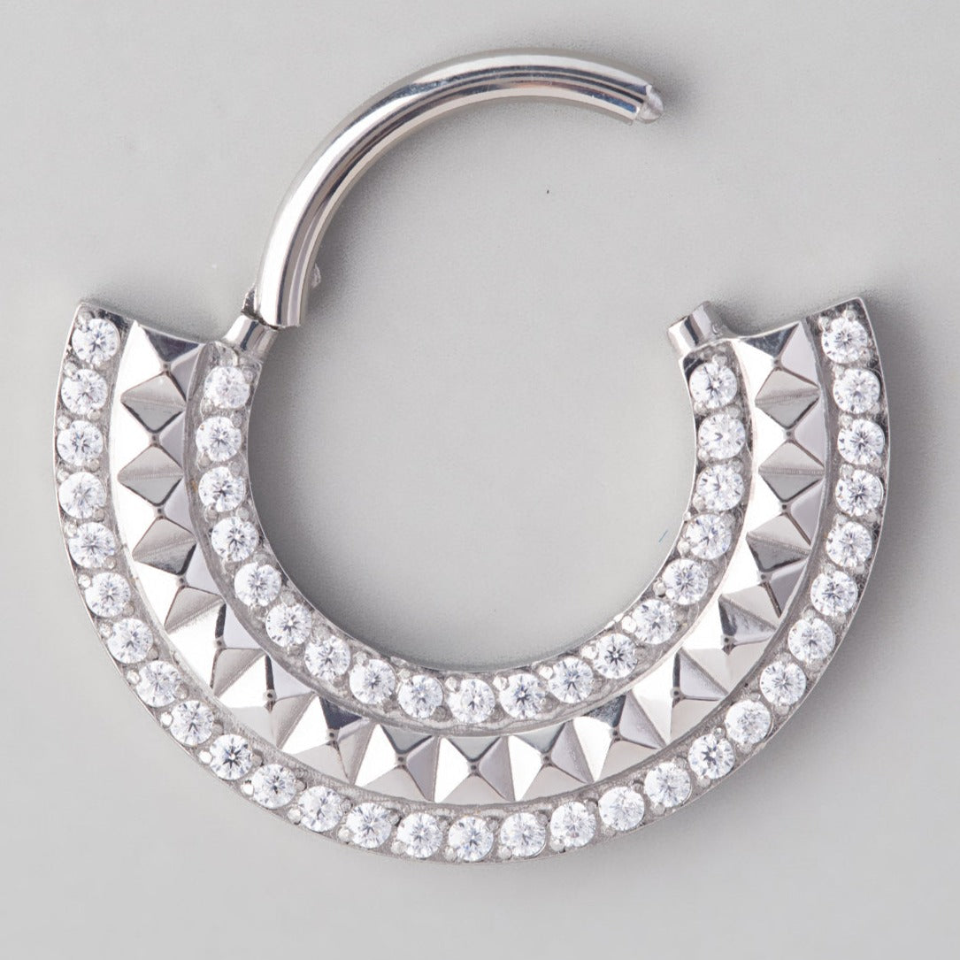 Hinged Segment Double Lined CZ 3D Diamonds Line in Silver - Titanium - Camden Body Jewellery