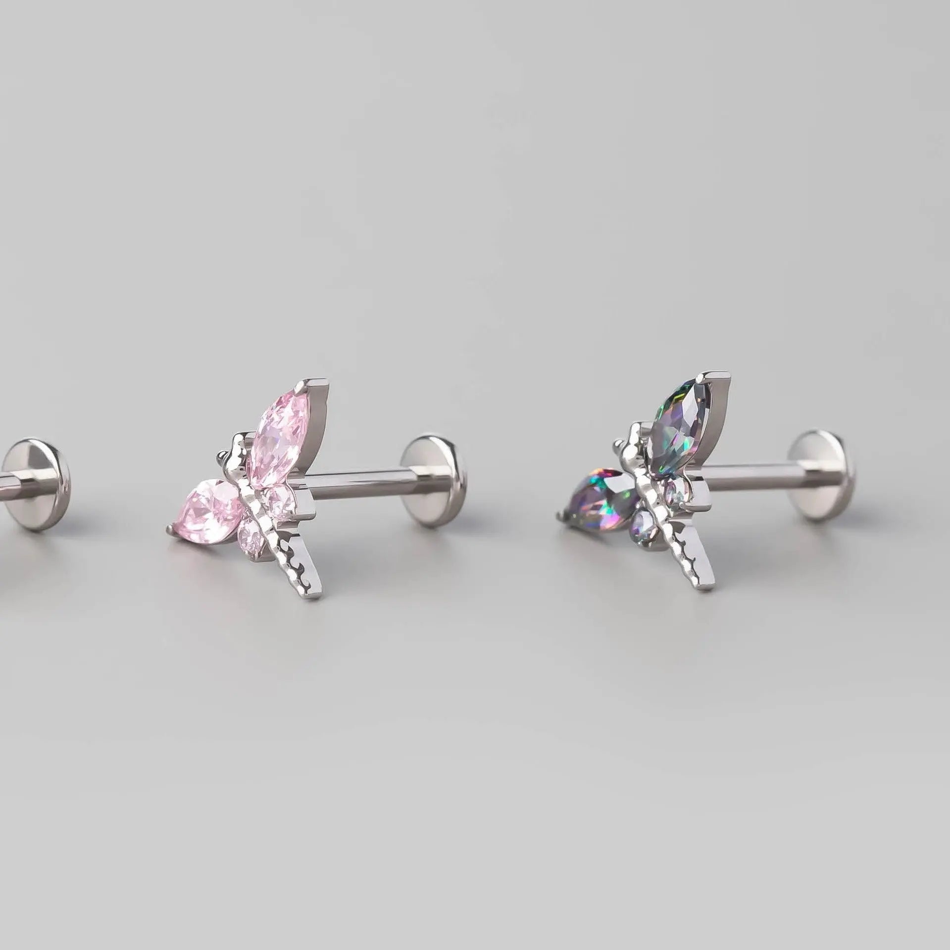 Dragonfly Labret in Pink - Titanium - Camden Body Jewellery