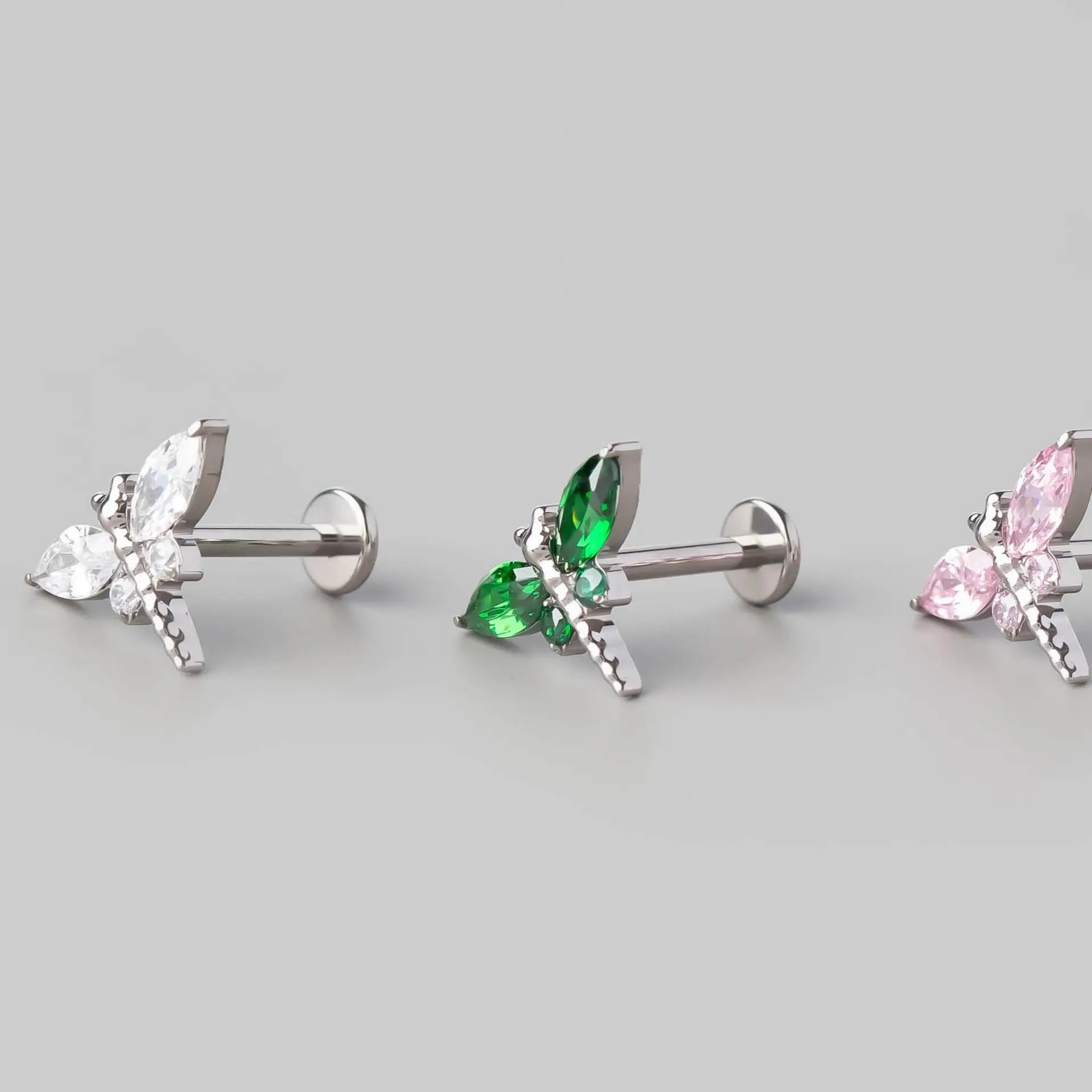 Dragonfly Labret in Green - Titanium - Camden Body Jewellery