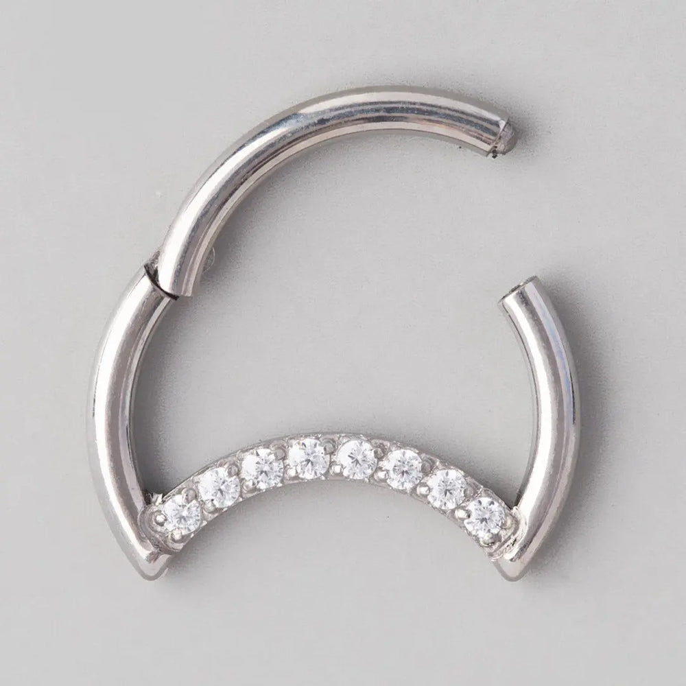 Hinged Segment Ring Crescent Shape CZ Face - Titanium