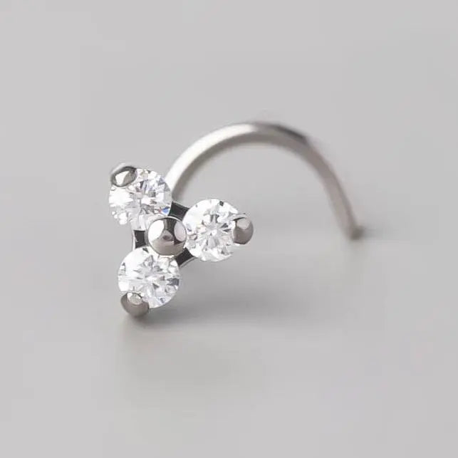 Screw Shape Nose Stud Triple Trinity - Titanium - Camden Body Jewellery