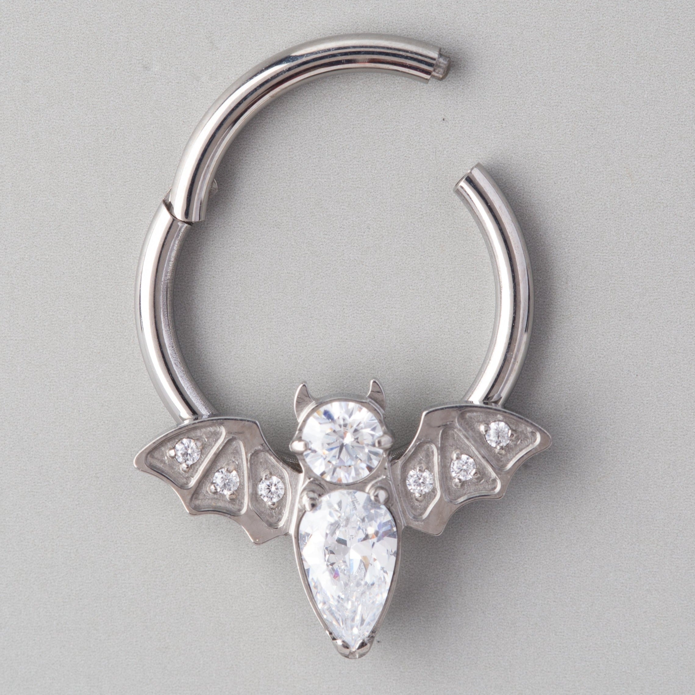 Bat CZ Segment Hoop in Silver - Titanium - Camden Body Jewellery