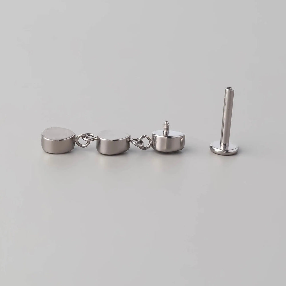 Triple Bezel CZ Dangle Labret - Titanium