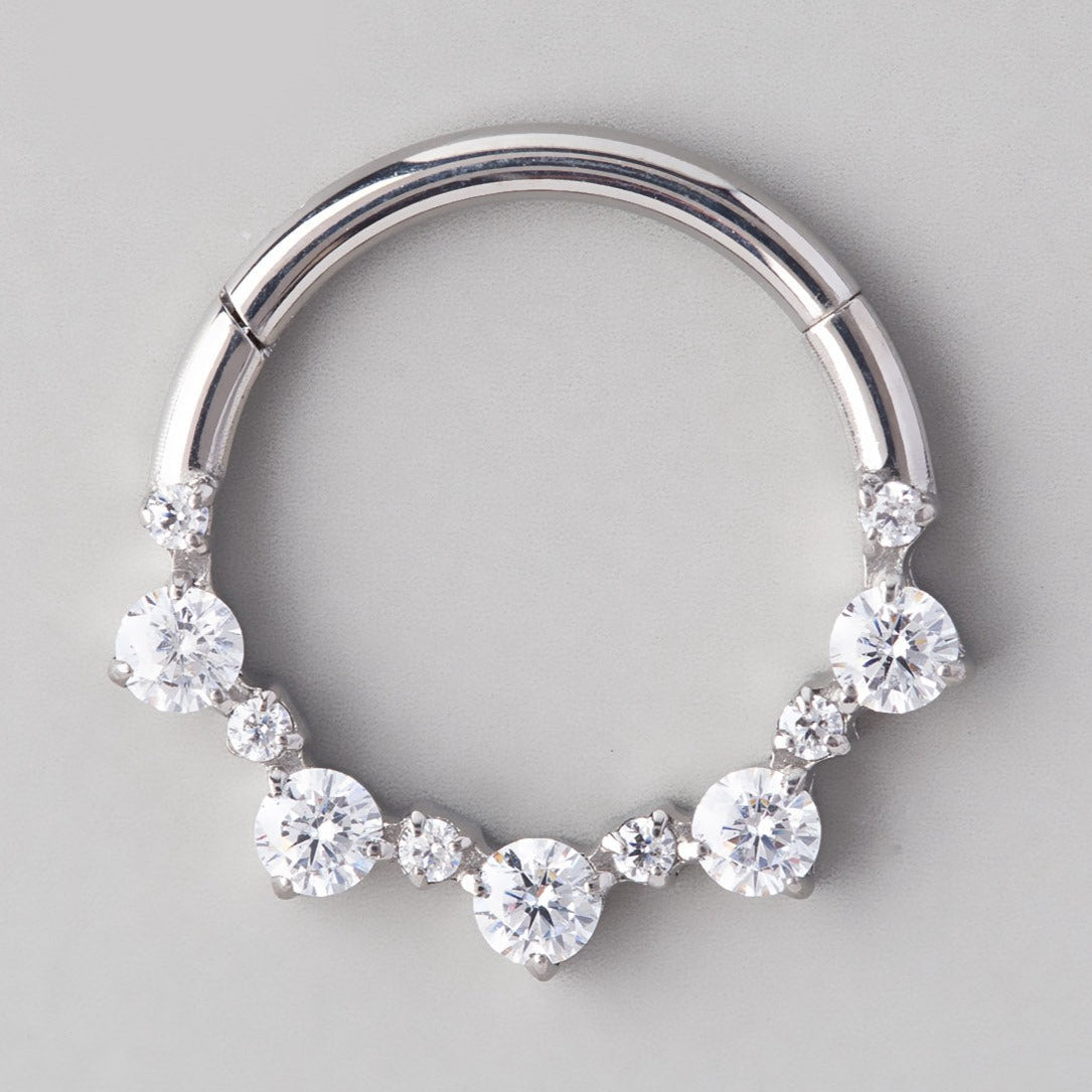 11 CZ Segment Hoop in Silver - Titanium - Camden Body Jewellery