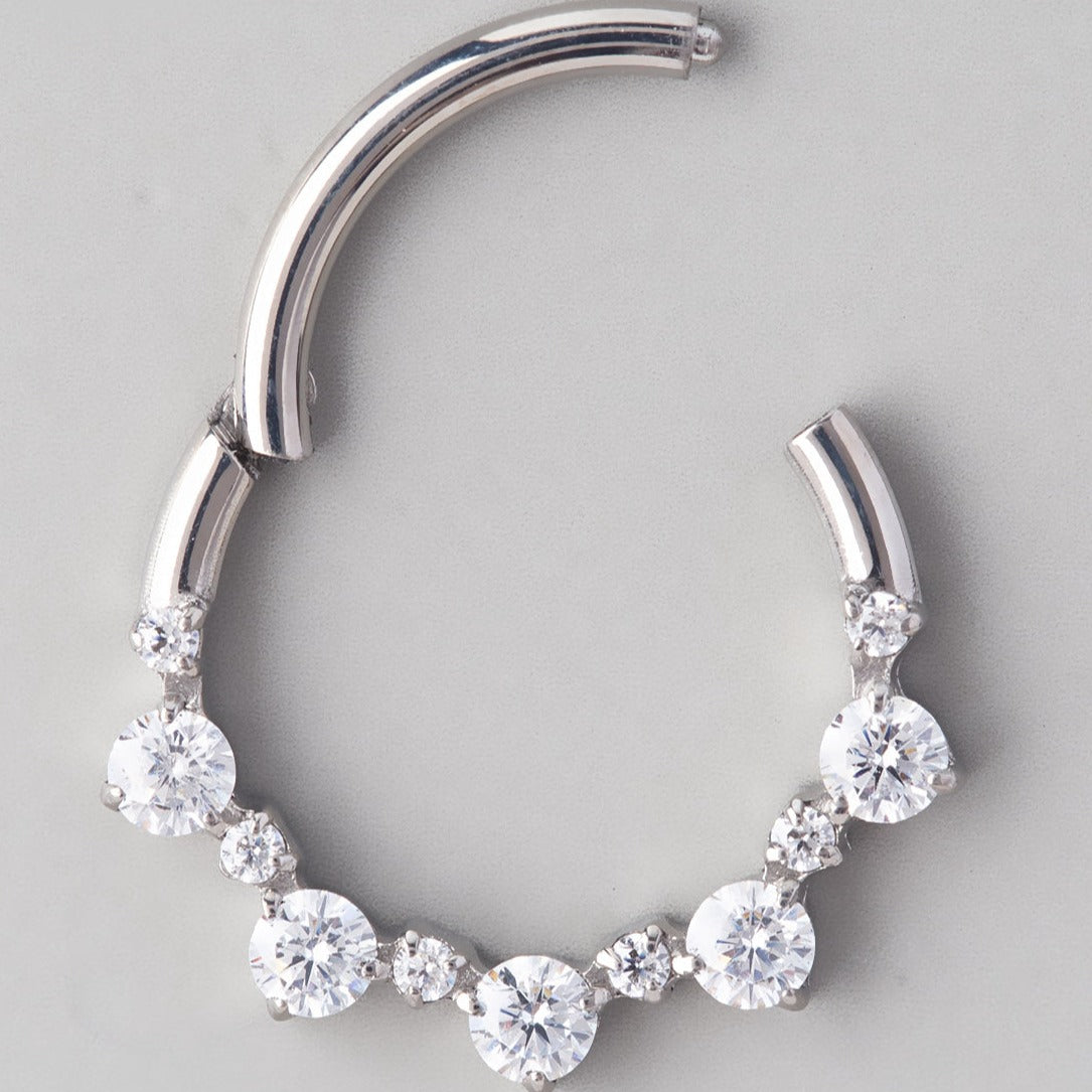 11 CZ Segment Hoop in Silver - Titanium - Camden Body Jewellery